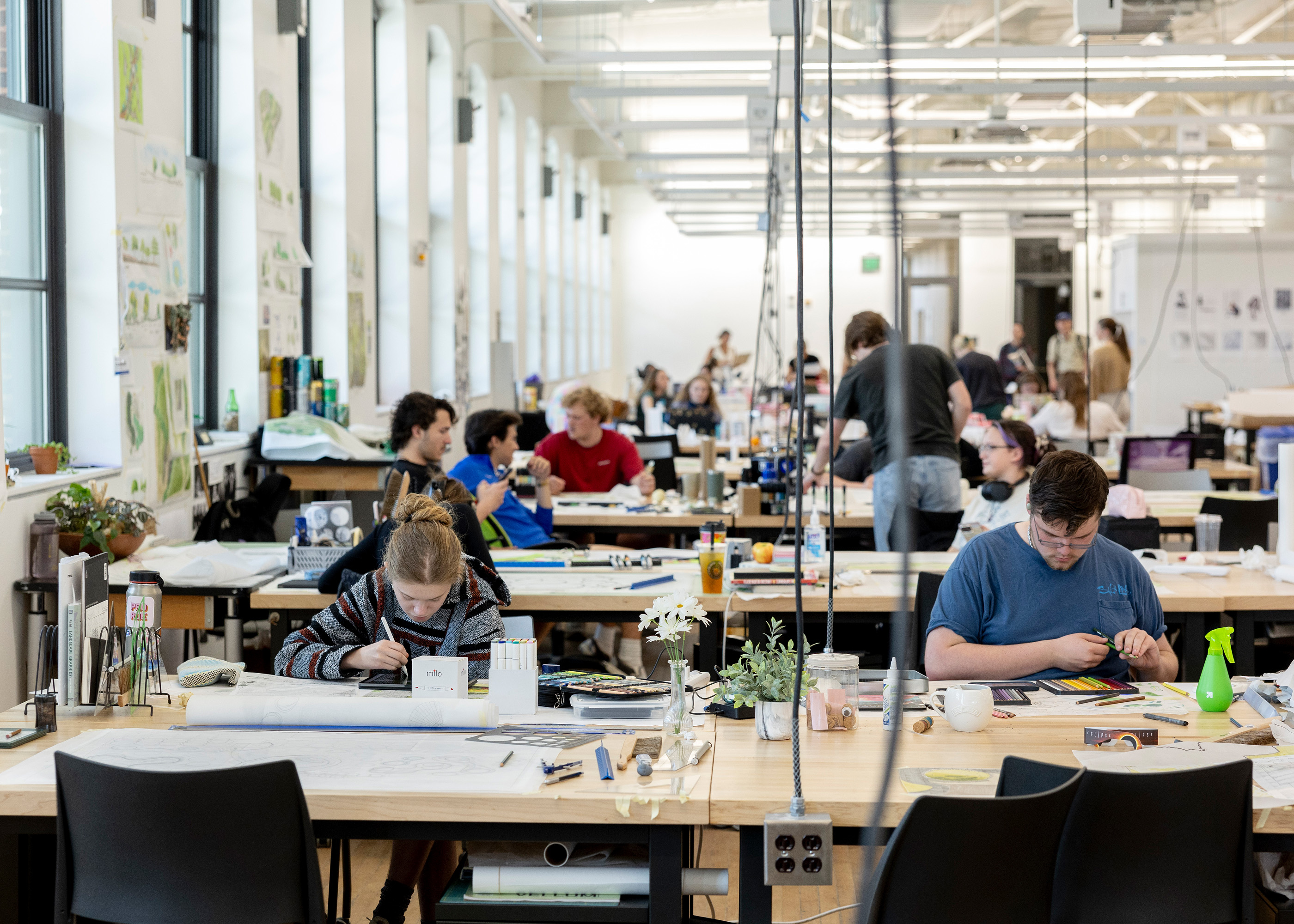 picture of first year students working in the GDB studio