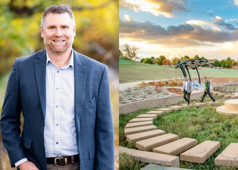 photograph of mark taylor next to a photograph of one of his projects